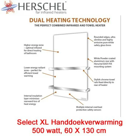 Herschel Select XLS Infrarood Handdoekverwarming, 700 Watt, 60 x 130 cm