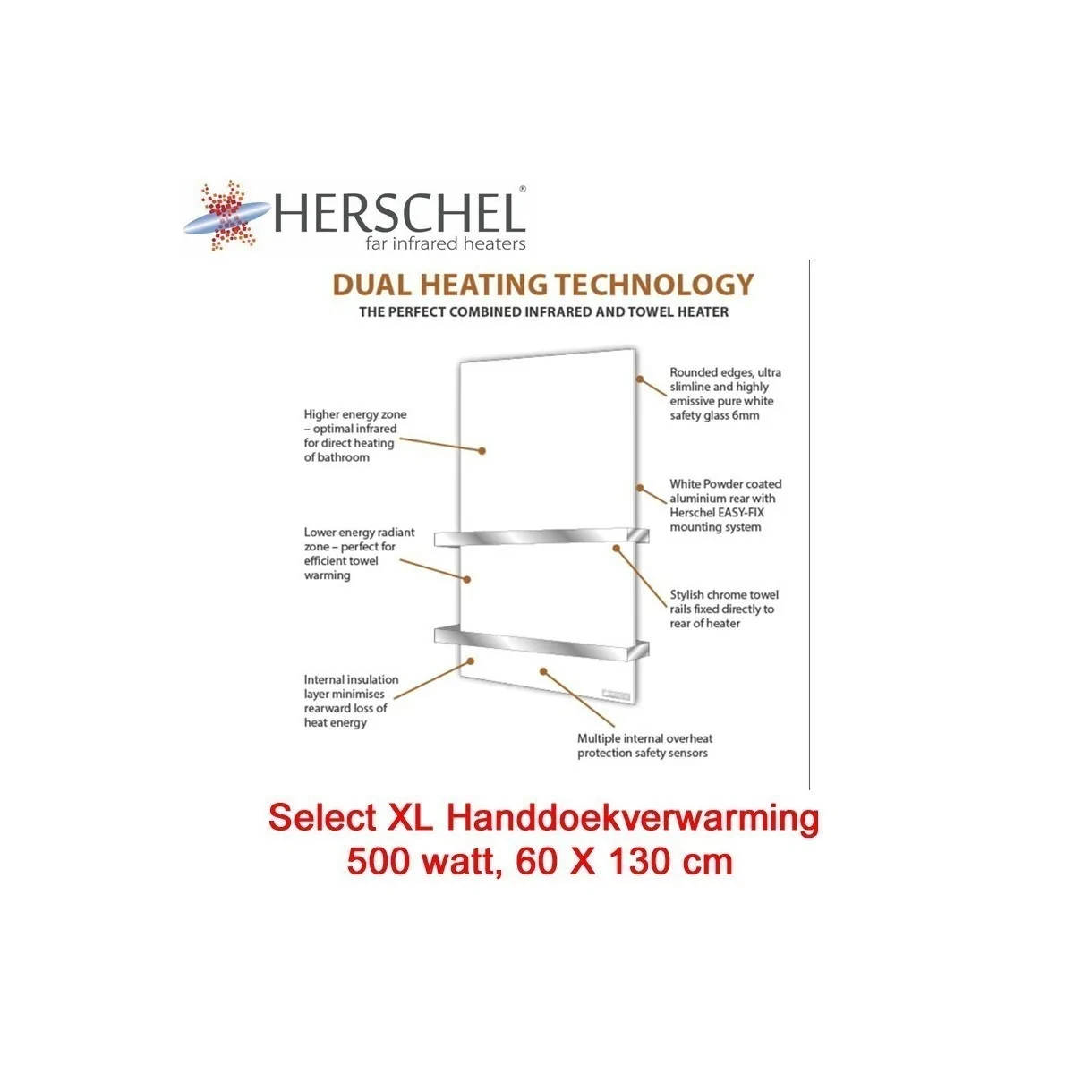 Herschel Select XLS Infrarood Handdoekverwarming 700 Watt