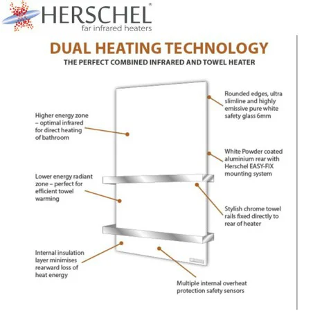 Herschel Select XLS Infrarood Handdoekverwarming, 500 Watt, 48 x 120 cm