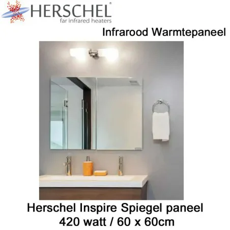 Herschel Inspire spiegel infrarood paneel 420 Watt 60 x 60 cm