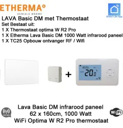 Etherma Lava Basic DM 1000 Watt infrarood paneel, 160 x 62 cm, Optima W R2 Pro thermostaat met opbouw ontvanger|Infraroodverwarmingonline