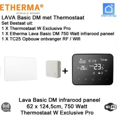 Etherma Lava Design Basic DM 750 Watt infrarood paneel met Optima W Exclusive Pro thermostaat, 124,5 x 62 cm|Infraroodverwarmingonline
