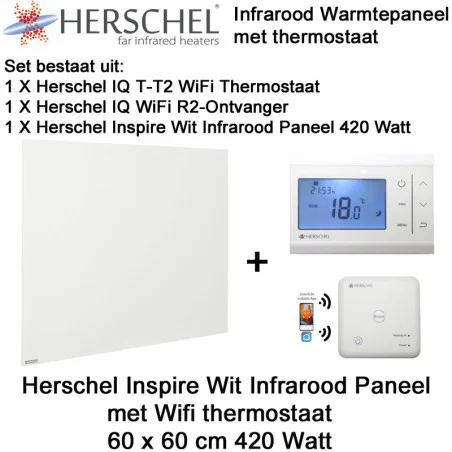 Herschel Inspire wit infrarood paneel 420 Watt 60 x 60 cm met thermostaat