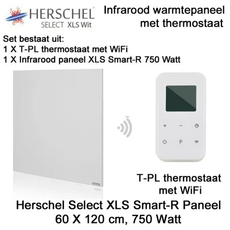 Herschel Select XLS Infrarood Paneel met T-PL thermostaat, 750 Watt, 60 x 120 cm