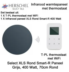 Herschel Select XLS Rond Infrarood Paneel Grijs, 400 Watt, 70 cm rond, met T-PL thermostaat|Infraroodverwarmingonline