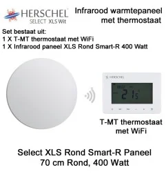 Herschel Select XLS Rond Infrarood Paneel Wit, 400 Watt, 70 cm rond, met T-MT thermostaat