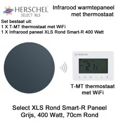 Herschel Select XLS Rond Infrarood Paneel Grijs, 400 Watt, 70 cm rond, met T-MT thermostaat|Infraroodverwarmingonline