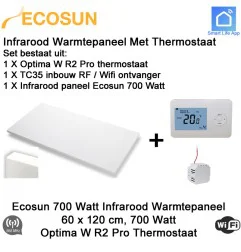 Ecosun Infrarood Paneel 700 Watt 120 x 60 cm, Optima W R2 Pro thermostaat met inbouw ontvanger|Infraroodverwarmingonline