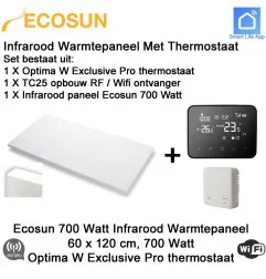 Ecosun Infrarood Paneel 700 Watt, 60 x 120 cm, Optima W Exclusive Pro thermostaat met opbouw ontvanger|Infraroodverwarmingonline