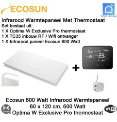 Ecosun Infrarood Paneel 600 Watt 120 x 60 cm, Optima W Exclusive Pro thermostaat met inbouw ontvanger|Infraroodverwarmingonline