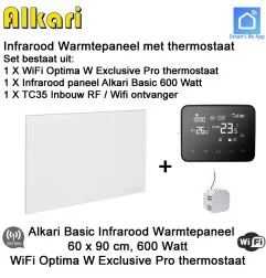 Alkari Basic infrarood paneel 600 Watt, 60 x 90 cm, Optima W Exclusive Pro thermostaat met inbouw ontvanger|Infraroodverwarmingonline