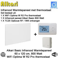 Alkari Basic infrarood paneel 800 Watt, 60 x 90 cm, Optima W R2 Pro thermostaat met opbouw ontvanger