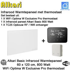 Alkari Basic infrarood paneel 800 Watt, 60 x 120 cm, Optima W Exclusive Pro thermostaat met opbouw ontvanger|Infraroodverwarmingonline