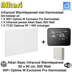 Alkari Basic infrarood paneel 600 Watt, 60 x 90 cm, Optima W Exclusive Pro thermostaat met opbouw ontvanger|Infraroodverwarmingonline