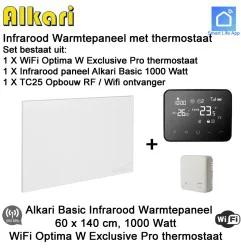 Alkari Basic infrarood paneel 1000 Watt, 60 x 140 cm, Optima W Exclusive Pro thermostaat met opbouw ontvanger|Infraroodverwarmingonline