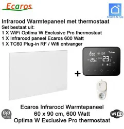 Ecaros Infrarood paneel 600 Watt, 60 x 90 cm, Optima W Exclusive Pro thermostaat met plugin ontvanger
