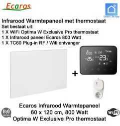 Ecaros Infrarood paneel 800 Watt, 60 x 120 cm, Optima W Exclusive Pro thermostaat met plugin ontvanger|Infraroodverwarmingonline