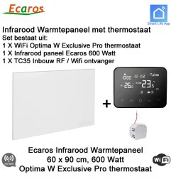 Ecaros Infrarood paneel 600 Watt, 60 x 90 cm, Optima W Exclusive Pro thermostaat met inbouw ontvanger|Infraroodverwarmingonline