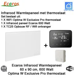Ecaros Infrarood paneel 600 Watt, 60 x 90 cm, Optima W Exclusive Pro thermostaat met opbouw ontvanger|Infraroodverwarmingonline