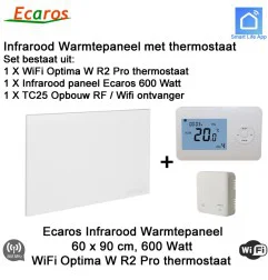 Ecaros Infrarood paneel 600 Watt, 60 x 90 cm, Optima W R2 Pro thermostaat met opbouw ontvanger