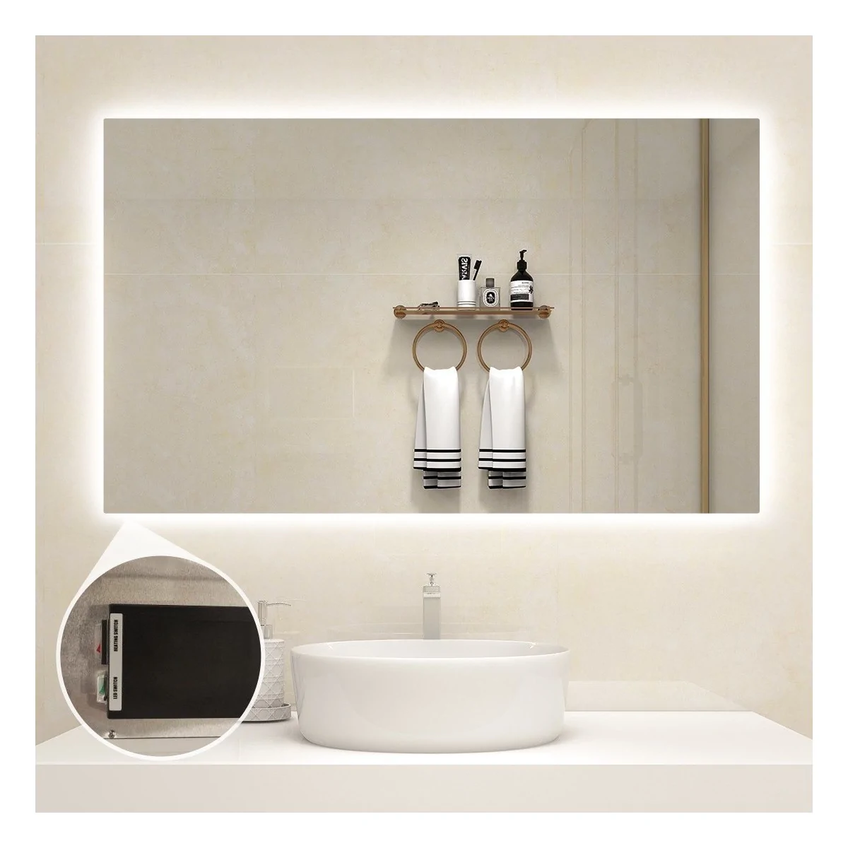 QH Spiegel infraroodverwarming met LED verlichting 60 x 80 cm 450 Watt