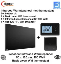 Irecoheat Eco SP 900 Watt zwart infraroodpaneel met Basic zwart wifi thermostaat|Infraroodverwarmingonline