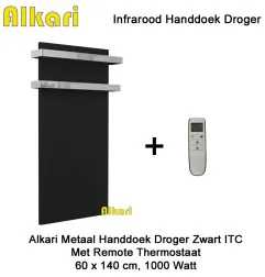 Alkari Handdoek Droger ITC Zwart met Remote Control 1000 Watt, 60 x 140 cm|Infraroodverwarmingonline
