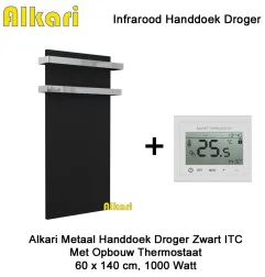 Alkari Handdoek Droger ITC Zwart met Thermostaat 1000 Watt, 60 x 140 cm|Infraroodverwarmingonline