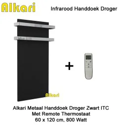 Alkari Handdoek Droger ITC Zwart met Remote Control 800 Watt, 60 x 120 cm