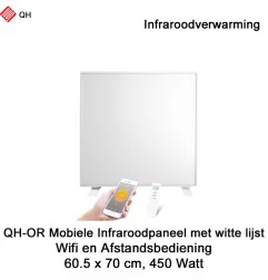 QH-OR Mobiel Infrarood paneel 450W met witte lijst, 60,5 x 70 cm|Infraroodverwarmingonline