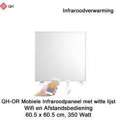 QH-OR Mobiel Infrarood paneel 350W met witte lijst, 60,5 x 60,5 cm|Infraroodverwarmingonline