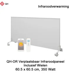 QH-OR Mobiel Infrarood paneel 350W met wieltjes, 60,5 x 60,5 cm|Infraroodverwarmingonline
