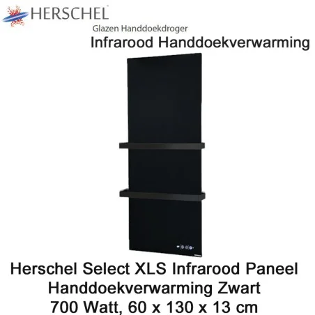 Herschel Select XLS Infrarood Handdoekverwarming zwart 700 Watt, 60 x 130 cm