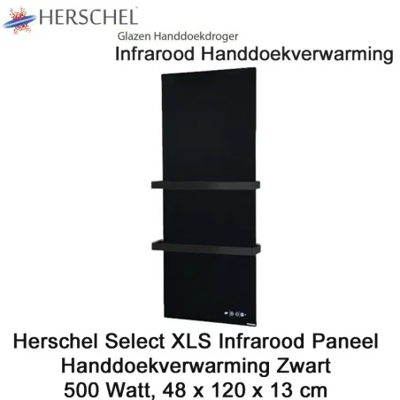 Herschel Select XLS Infrarood Handdoekverwarming zwart 500 Watt, 48 x 120 cm