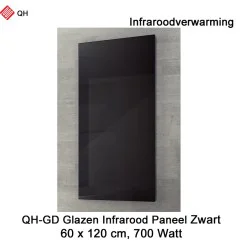 QH-GD glazen infraroodpaneel zwart 700 Watt, 60 x 120 cm|Infraroodverwarmingonline