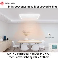 QH-HL Infraroodpaneel 840 Watt met LED verlichting en thermostaat, 63 x 128 cm|Infraroodverwarmingonline