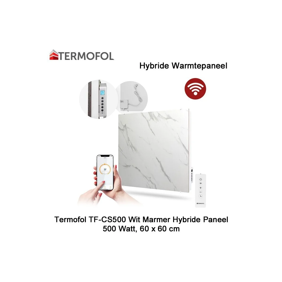 Termofol TF-CS500-01 Keramisch Hybride infrarood Paneel met wifi, 500 Watt, 60 x 60 cm
