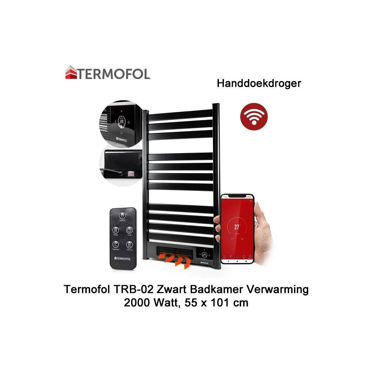 Termofol TRB-02 zwart handdoekdroger 2000 Watt