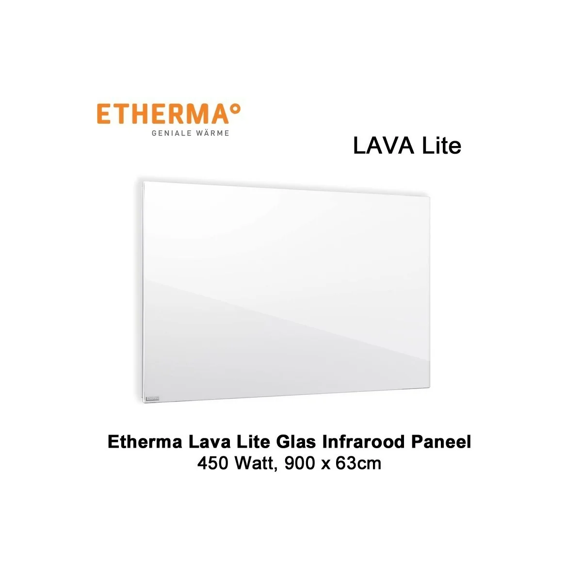 Etherma Lava Lite glazen infrarood paneel, 450 watt, 90 x 63 cm
