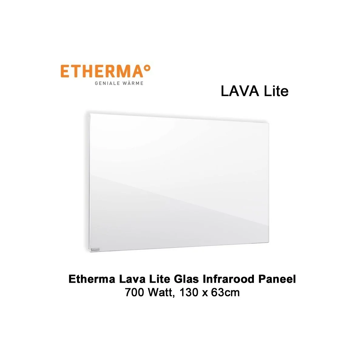 Etherma Lava Lite glazen infrarood paneel, 700 watt, 130 x 63 cm
