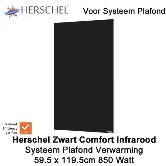 Herschel Comfort 850 Watt infrarood paneel zwart voor systeemplafond 59.5 x 119.5 cm