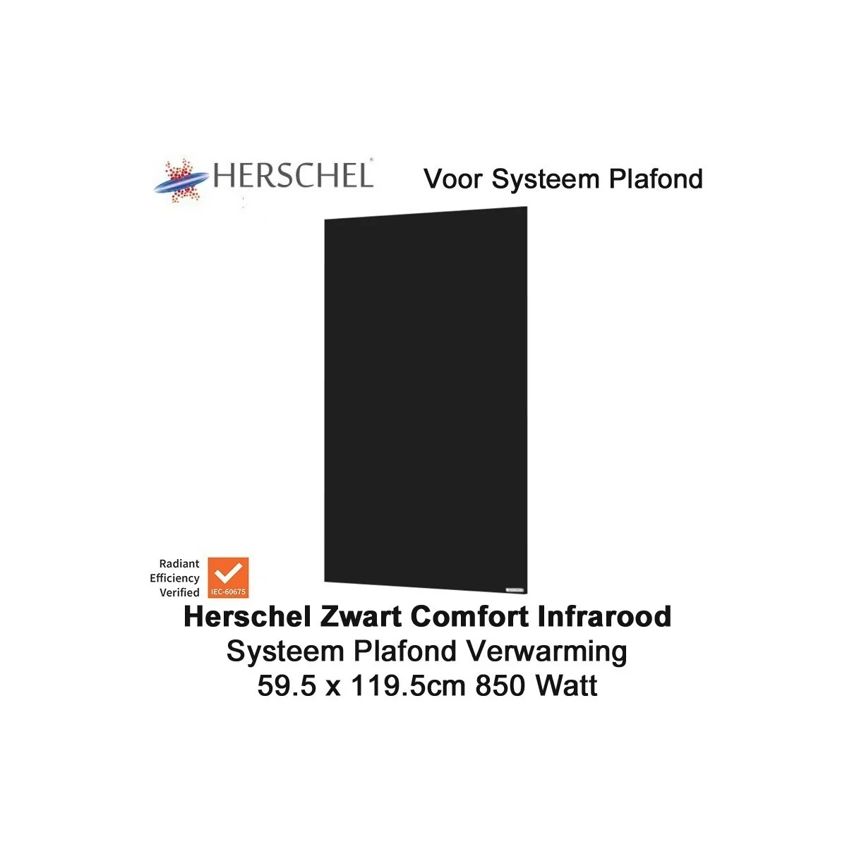 Herschel Comfort 850 Watt infrarood paneel zwart voor systeemplafond 59.5 x 119.5 cm