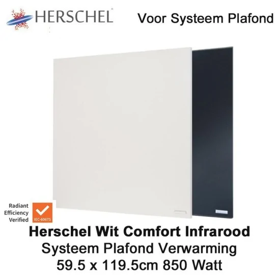 Herschel Comfort 850 Watt infrarood paneel wit voor systeemplafond 59.5 x 119.5 cm
