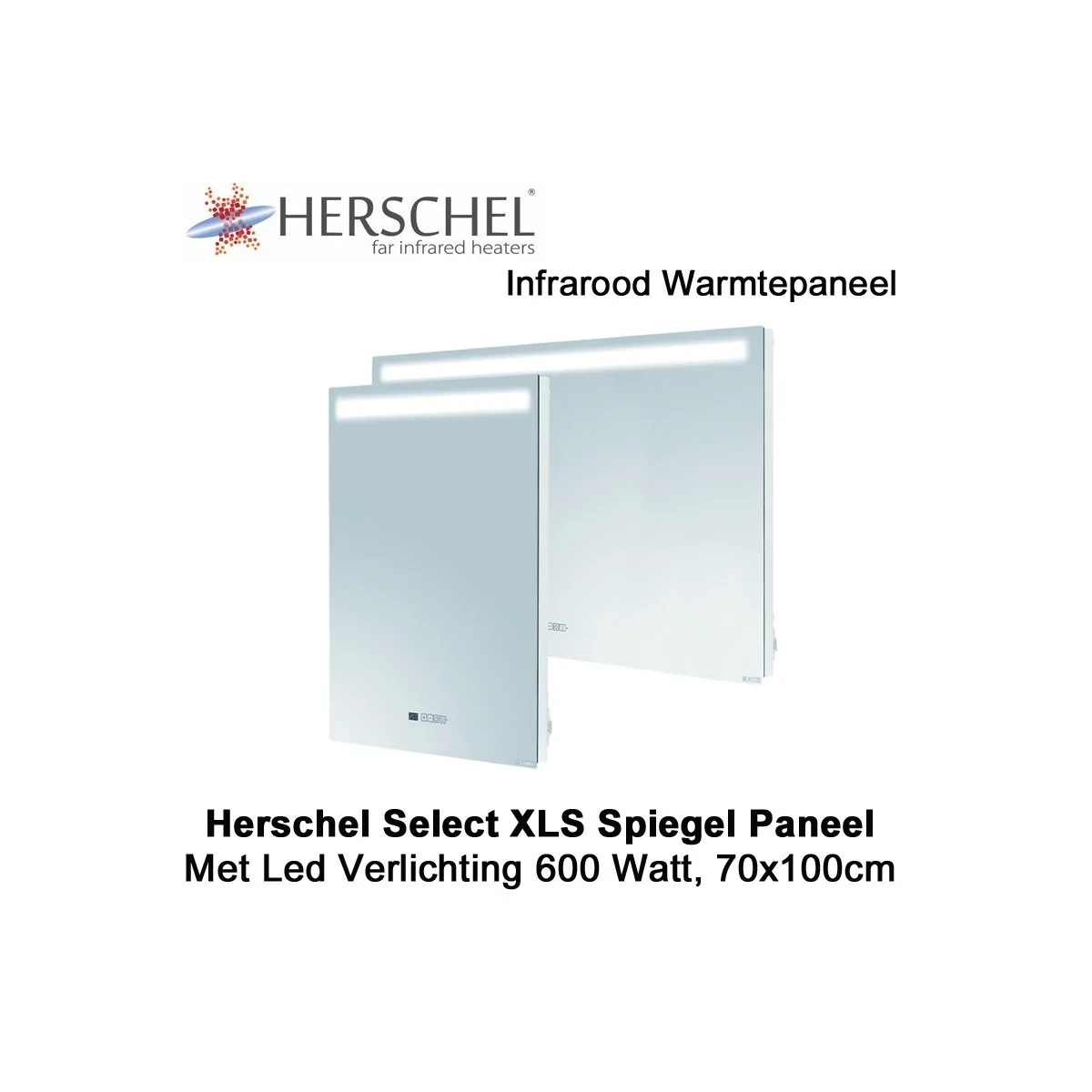 Herschel Select XLS spiegel infrarood paneel met led verlichting, 600 Watt 70 x 100 cm