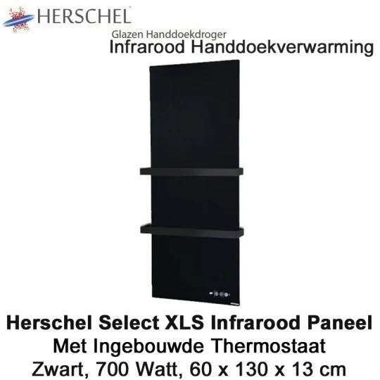 Herschel Select XLS Infrarood Handdoekverwarming zwart 700 Watt, 60 x 130 cm
