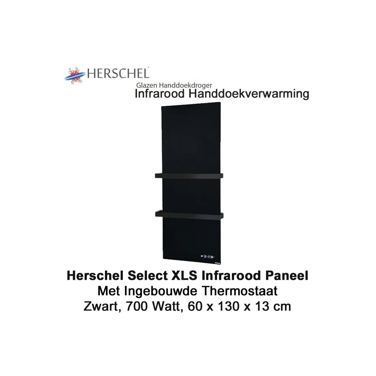 Herschel Select XLS Infrarood Handdoekverwarming zwart 700 Watt, 60 x 130 cm