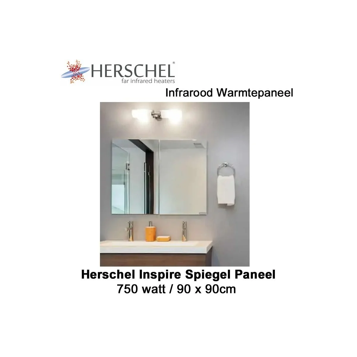 Herschel Inspire spiegel infrarood paneel 750 Watt 90 x 70 cm