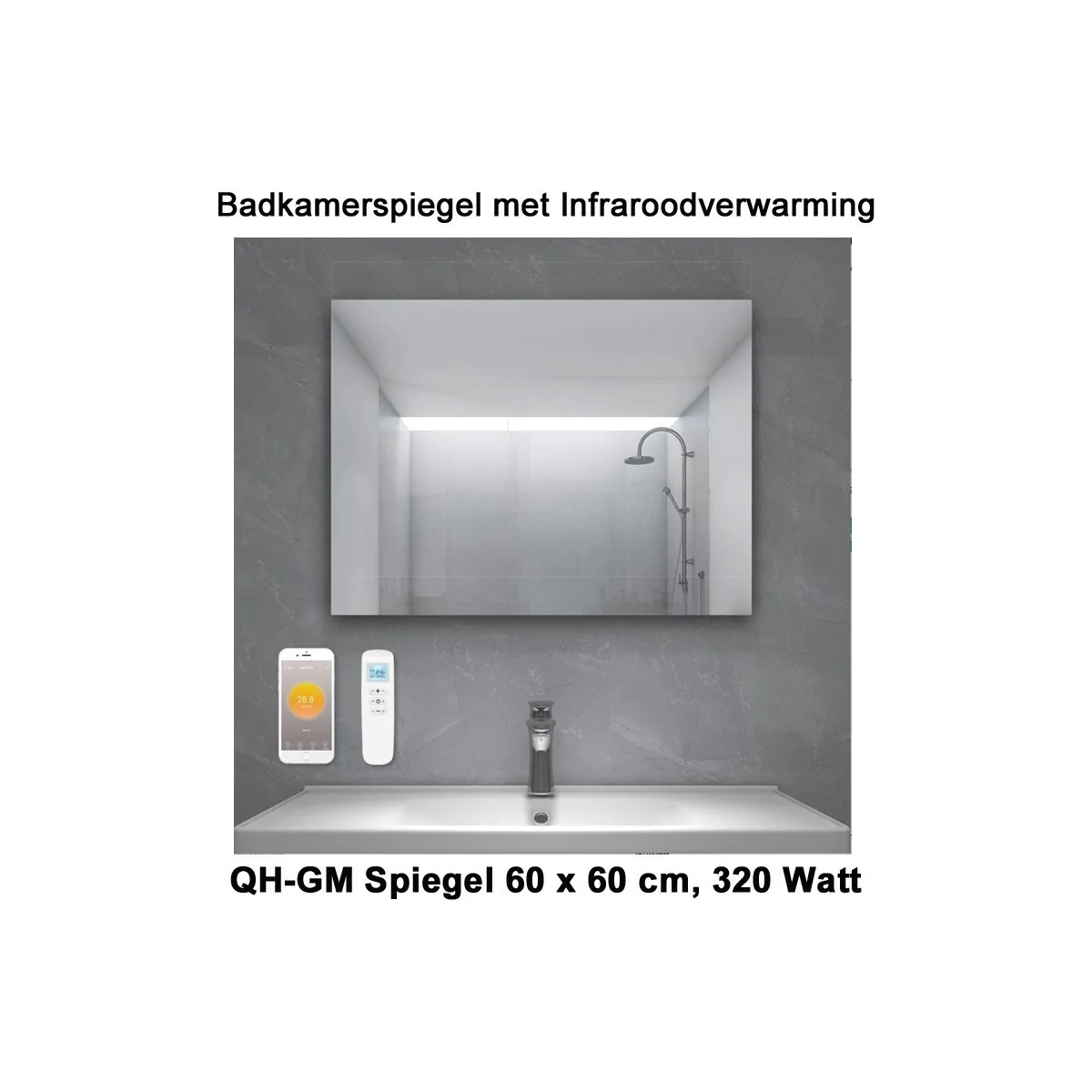 QH-GM Spiegel infrarood verwarming 60 x 60 cm 320 Watt