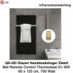 QH-GD Zwart glazen infraroodpaneel 700 Watt, 60 x 120 cm, met 1 handdoekbeugel