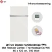 QH-GD Wit glazen infraroodpaneel 700Watt, 60 x 120 cm, met 1 handdoekbeugel